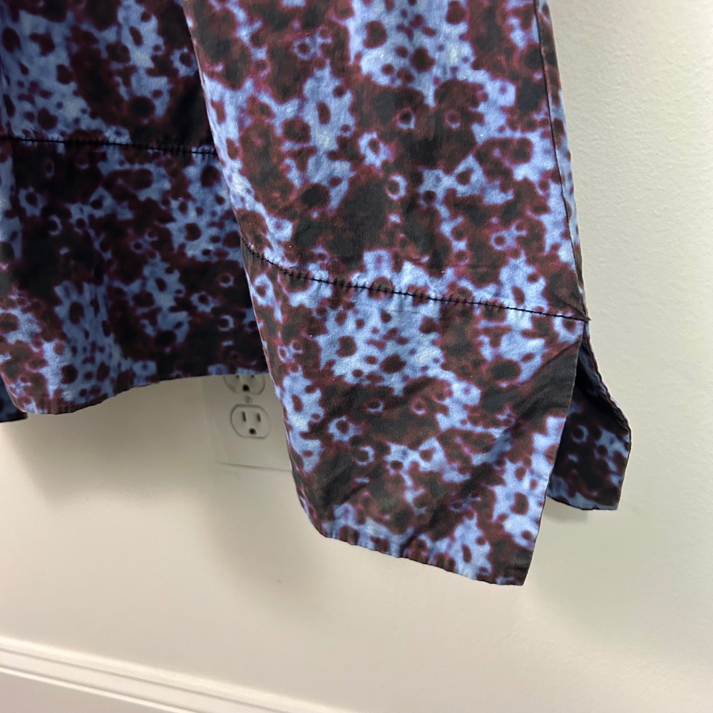 Proenza Schouler White Label Blue Burgundy Smocked Cotton Midi Dress Size 12 - Picture 5 of 11